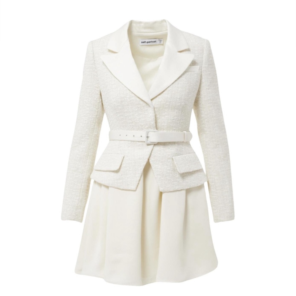 Self - Portrait Tailored Cream Color Boucle Mini Dress